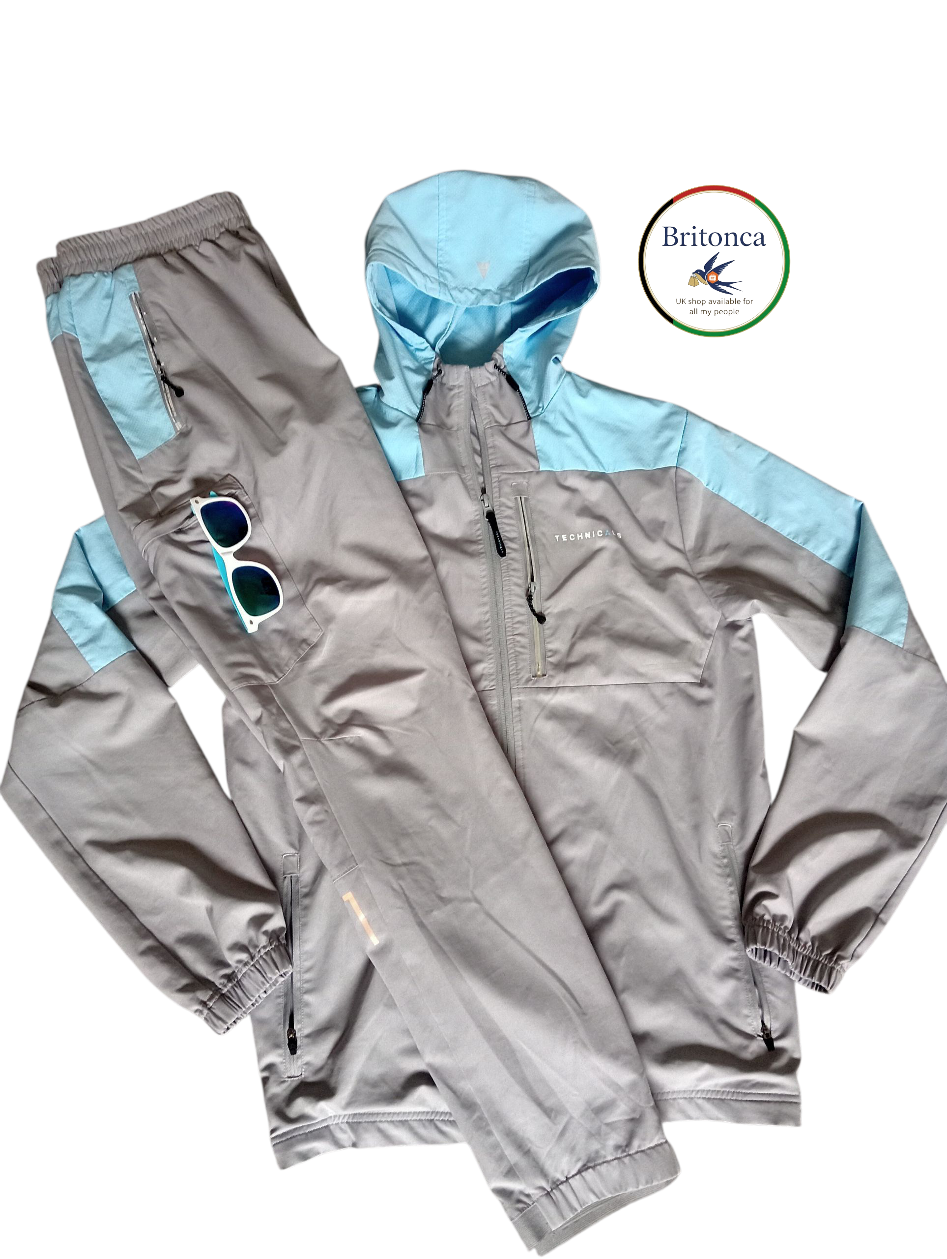 Grey & Blue Tracksuit with Rainproof Jacket